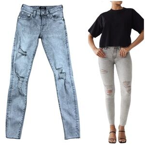 True Religion Jennie Curvy Grey Mid Rise Skinny Jeans Raw Hem Sz 26 Bratcore Y2K